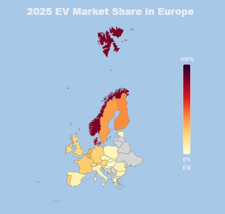 EV Market Share Europe 2025 choropleth map built with DataMadEasy